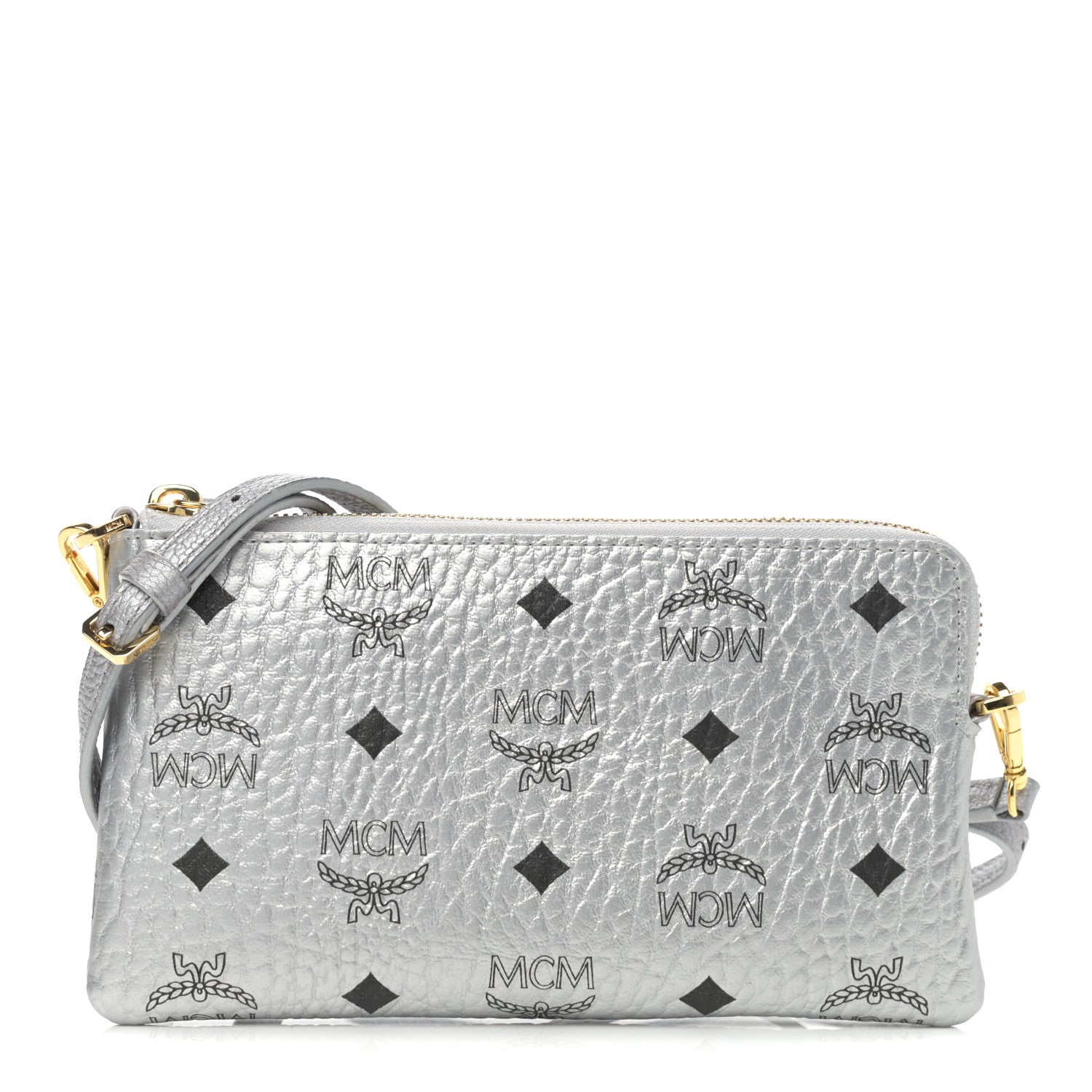 MCM Metallic Visetos Crossbody Tech Pouch Silver 1 of 10