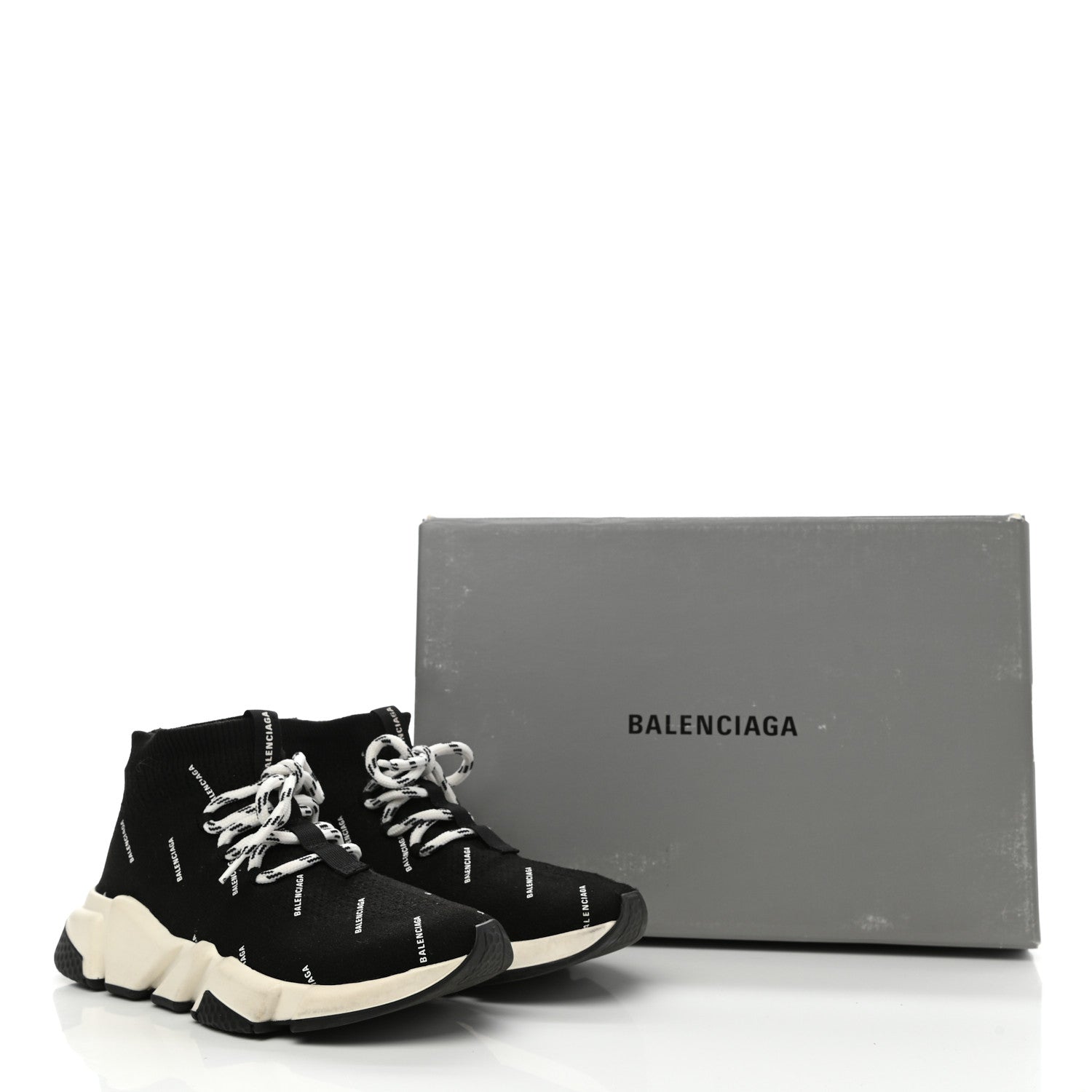 Balenciaga Neoprene Knit Allover Logo Womens Speed Lace Up Sneakers 36 Black 9 of 9
