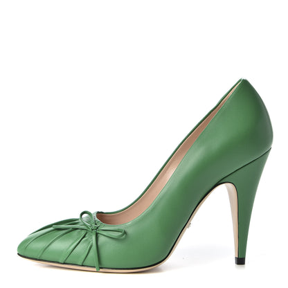 Gucci Nappa Bow High Heel Pumps 38.5 New Shamarock 1 of 10