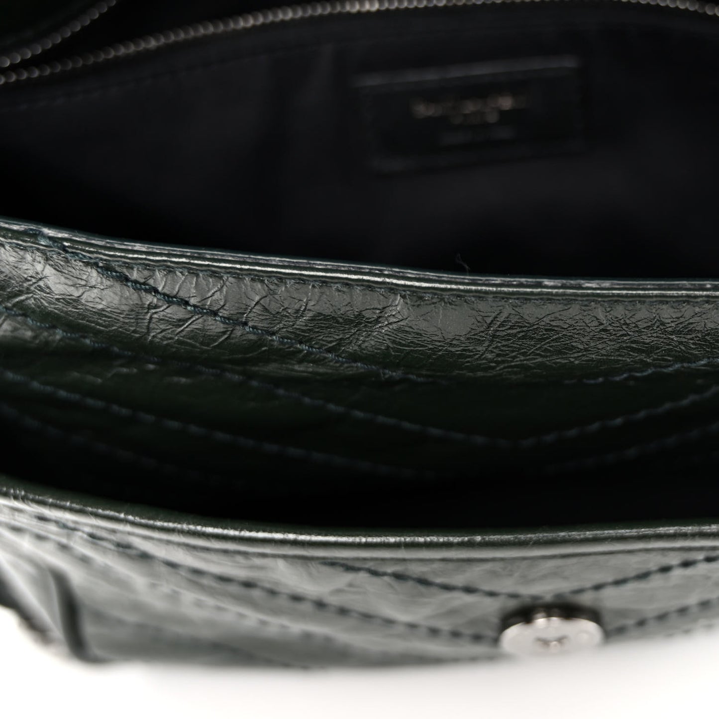 Crinkled Calfskin Matelasse Monogram Medium Niki Chain Satchel Military Olive