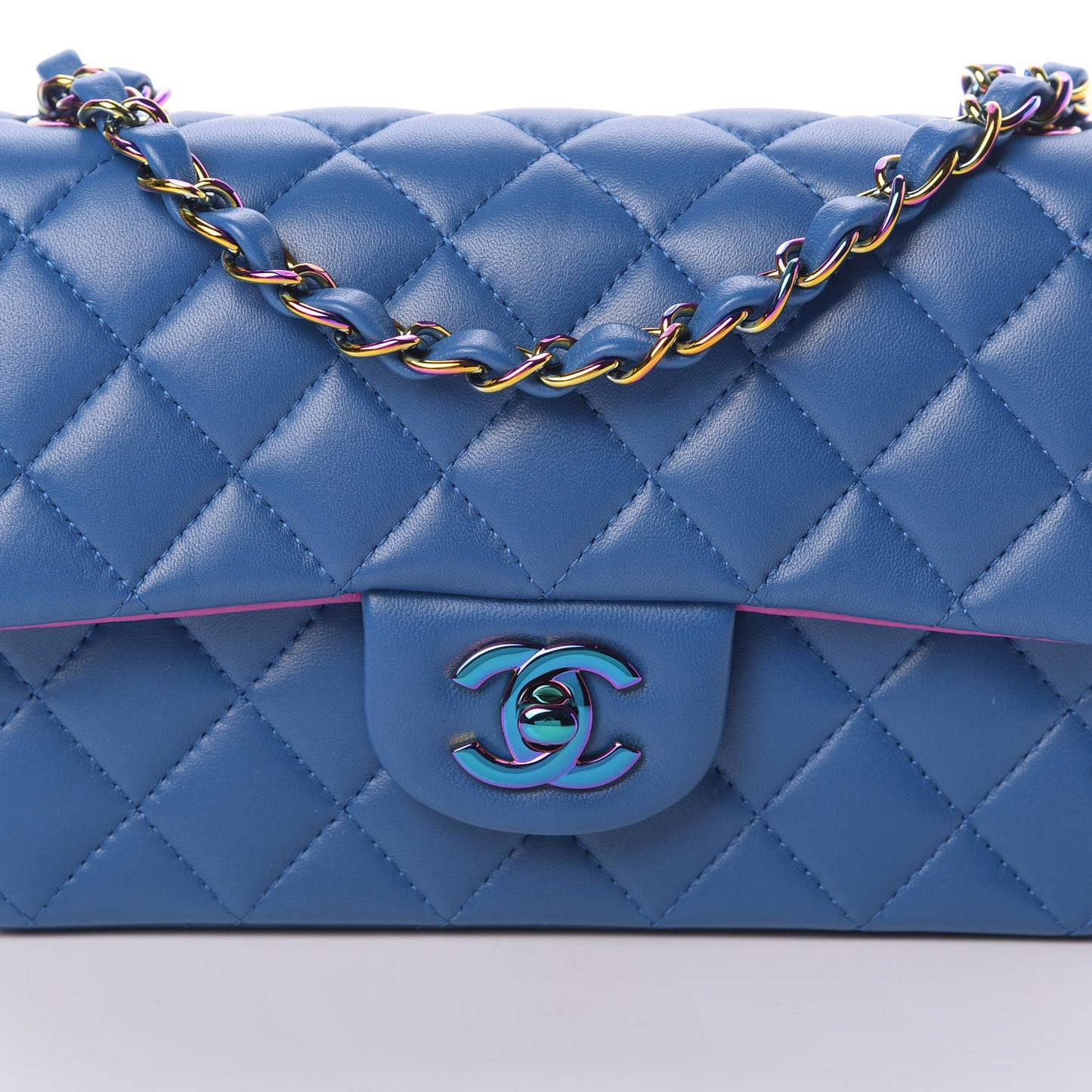 Lambskin Quilted Mini Rectangular Flap Blue Purple