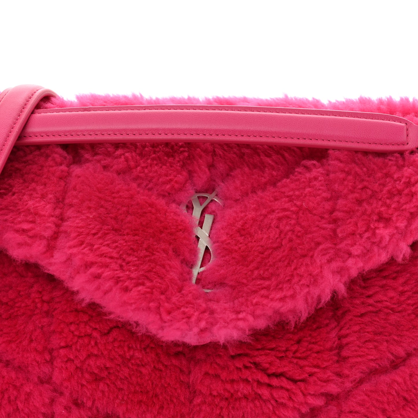 Merino Shearling Lambskin Quilted Small Loulou Puffer Monogram Chain Satchel Fuchsia
