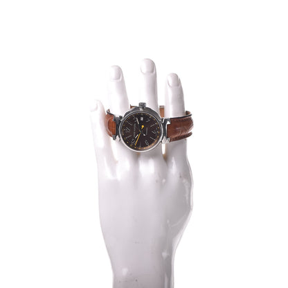 Louis Vuitton Stainless Steel Alligator 39mm Tambour GMT Automatic Watch Brown 2 of 7