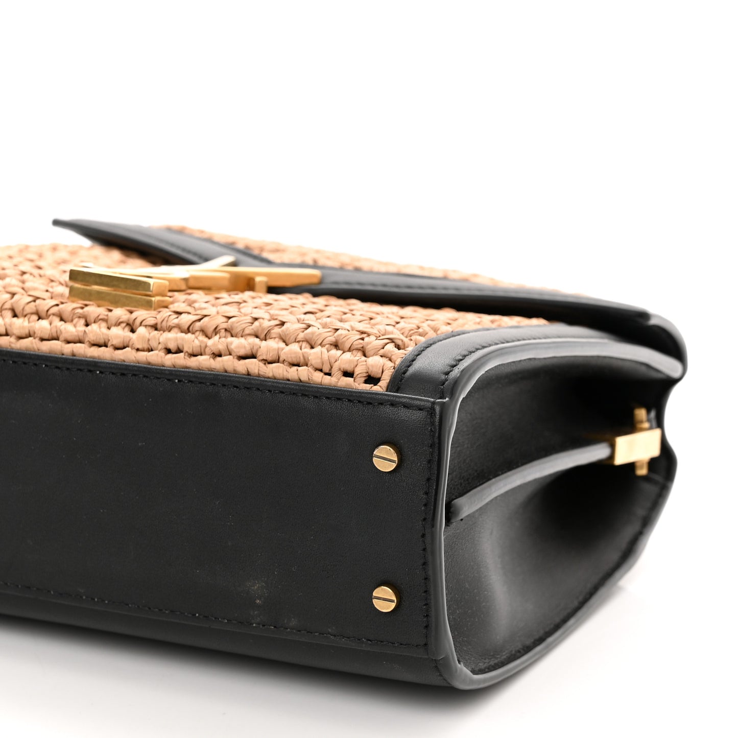 Raffia Calfskin Mini Classic Monogram Cassandra Top Handle Black Natural