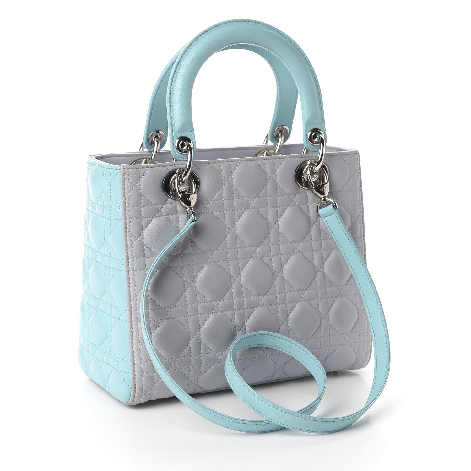 Christian Dior Lambskin Cannage Medium Bi-Color Lady Dior Grey Turquoise 3 of 11