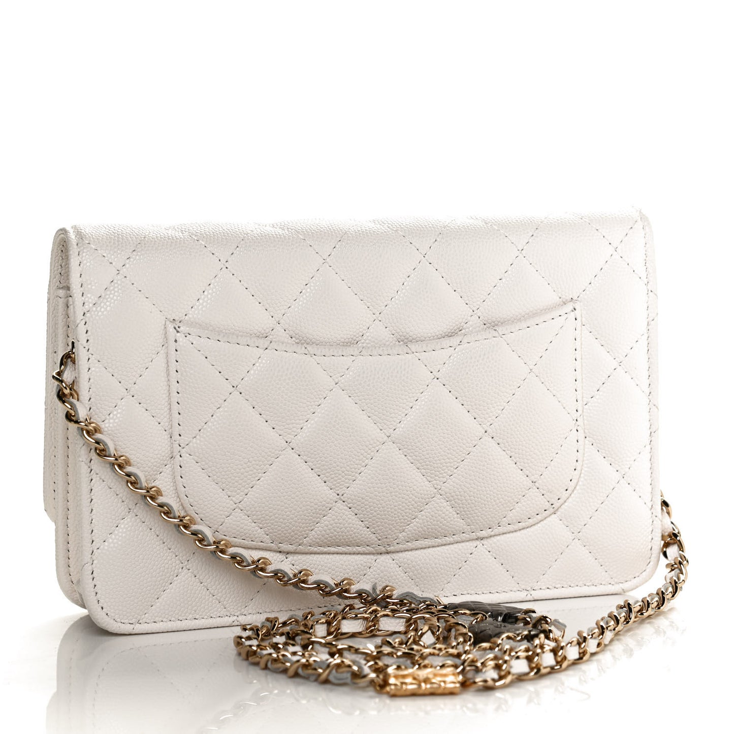 Caviar Quilted Wallet With Charms On Chain WOC White