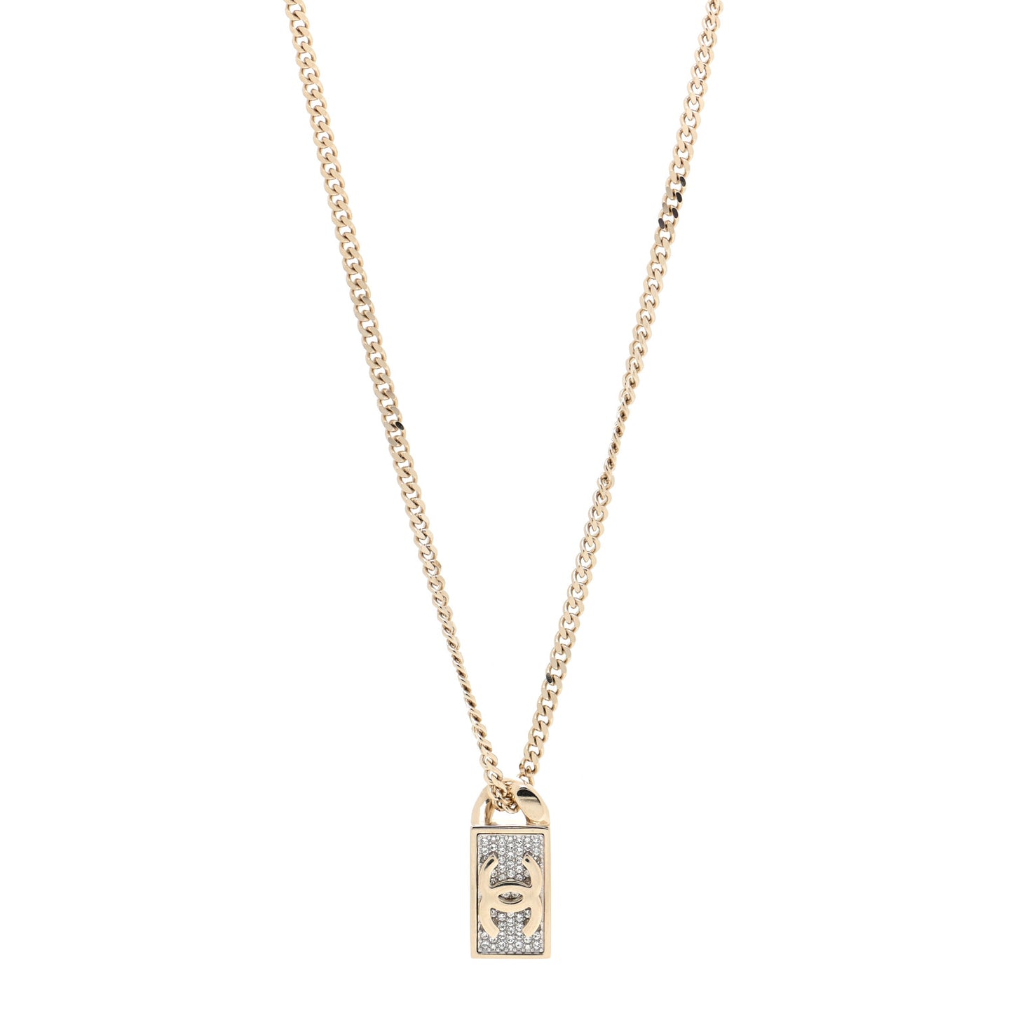 Crystal Dog Tag Charm Necklace Gold