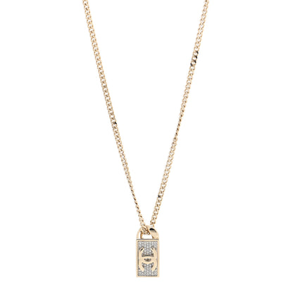 Chanel Crystal Dog Tag Charm Necklace Gold 1 of 5
