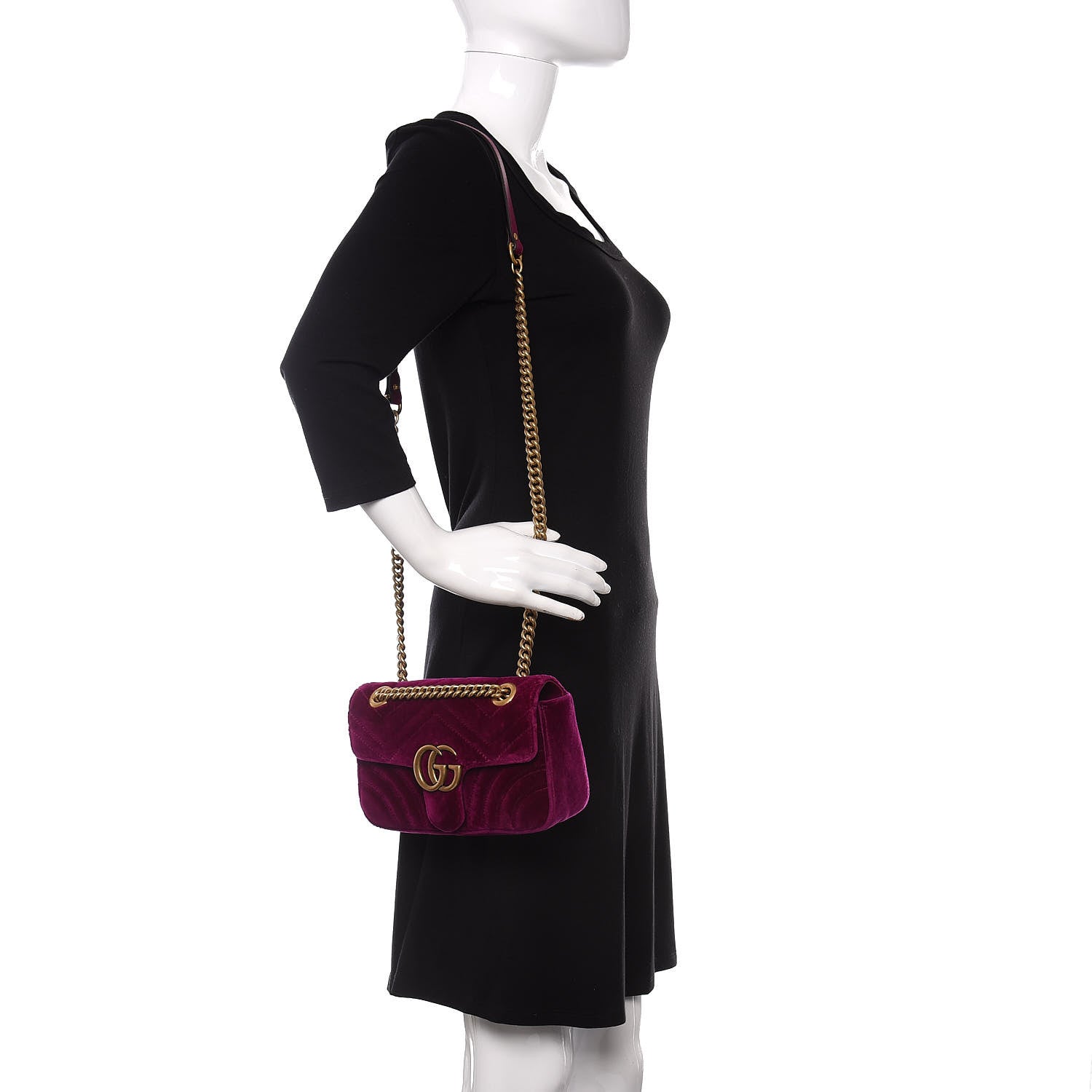 Gucci Velvet Matelasse Mini GG Marmont Shoulder Bag Fuchsia Violet Cyclamen 2 of 10