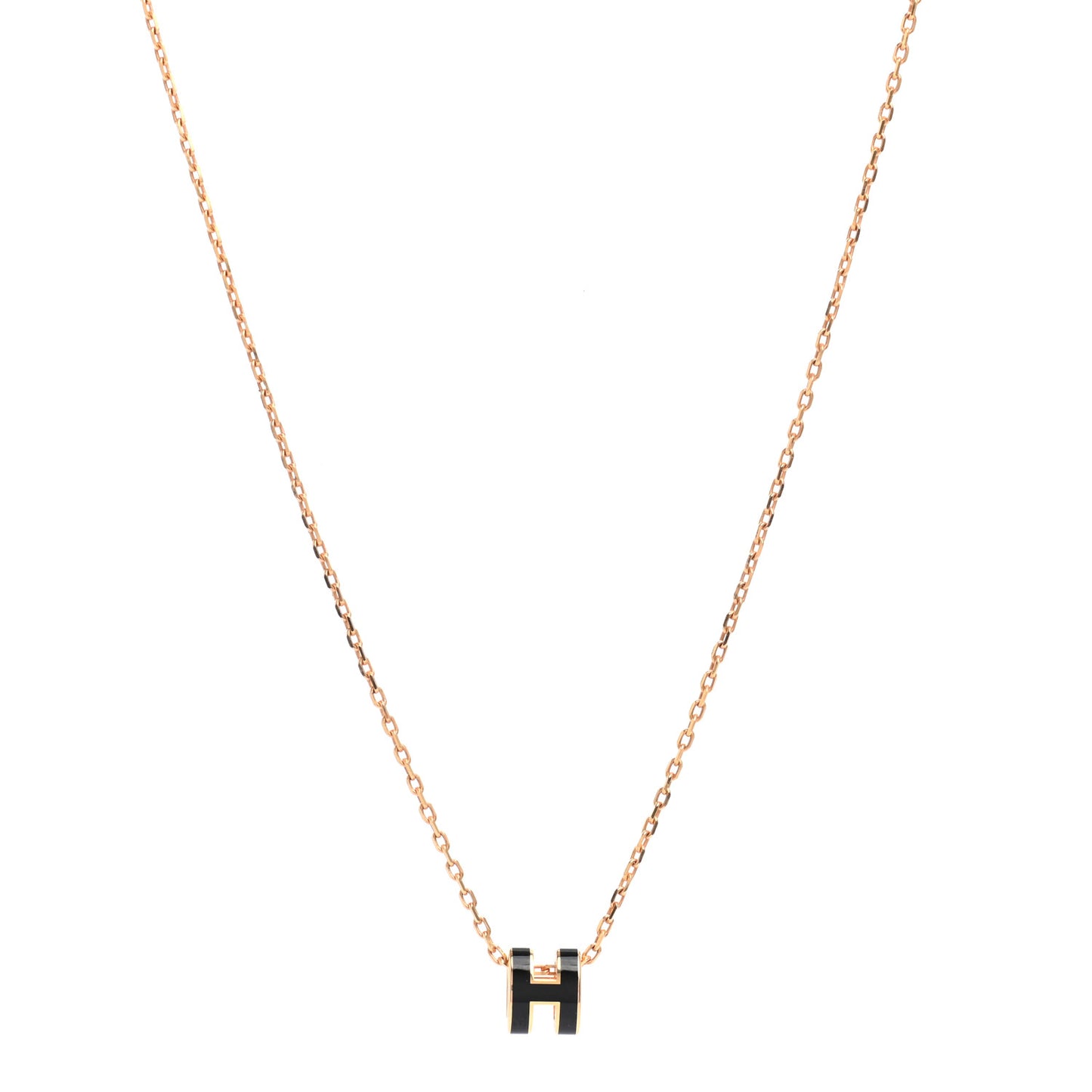 Lacquered Gold Mini Pop H Pendant Necklace Black