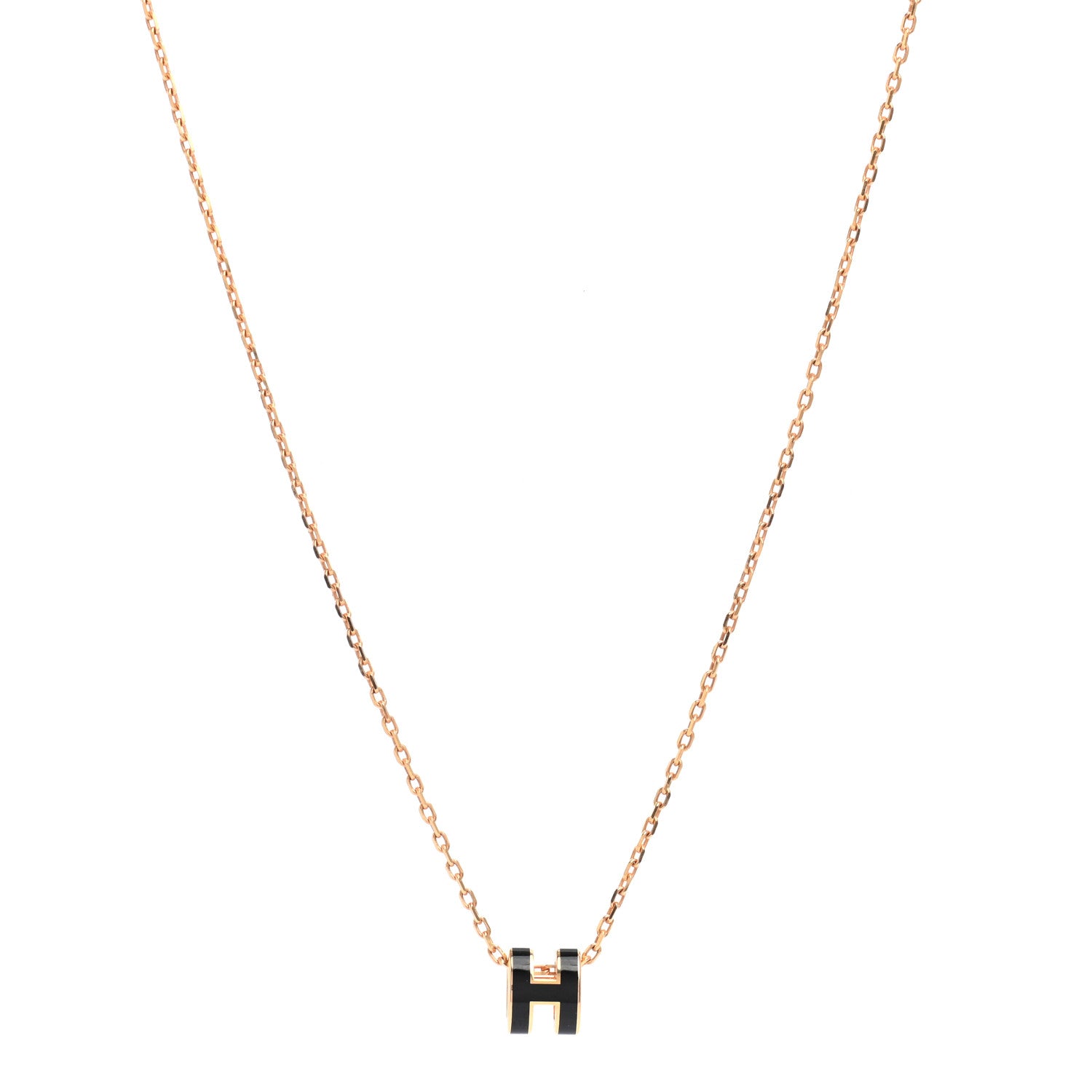 Hermes Lacquered Gold Mini Pop H Pendant Necklace Black 1 of 8