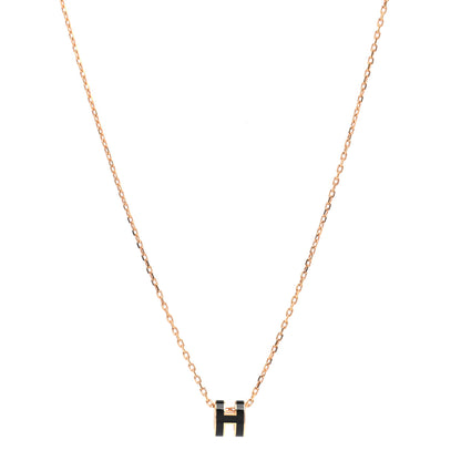 Hermes Lacquered Gold Mini Pop H Pendant Necklace Black 1 of 8