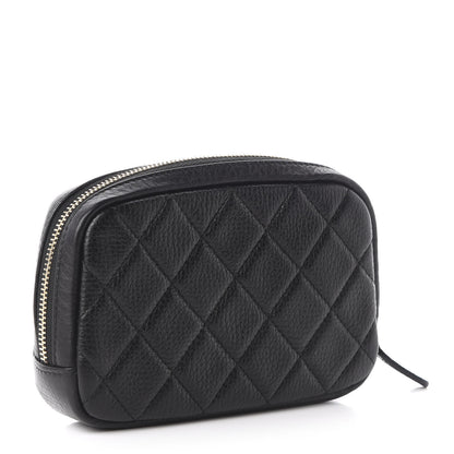 Chanel Grained Calfskin Quilted Small Curvy Pouch Cosmetic Case Black 3 of 7