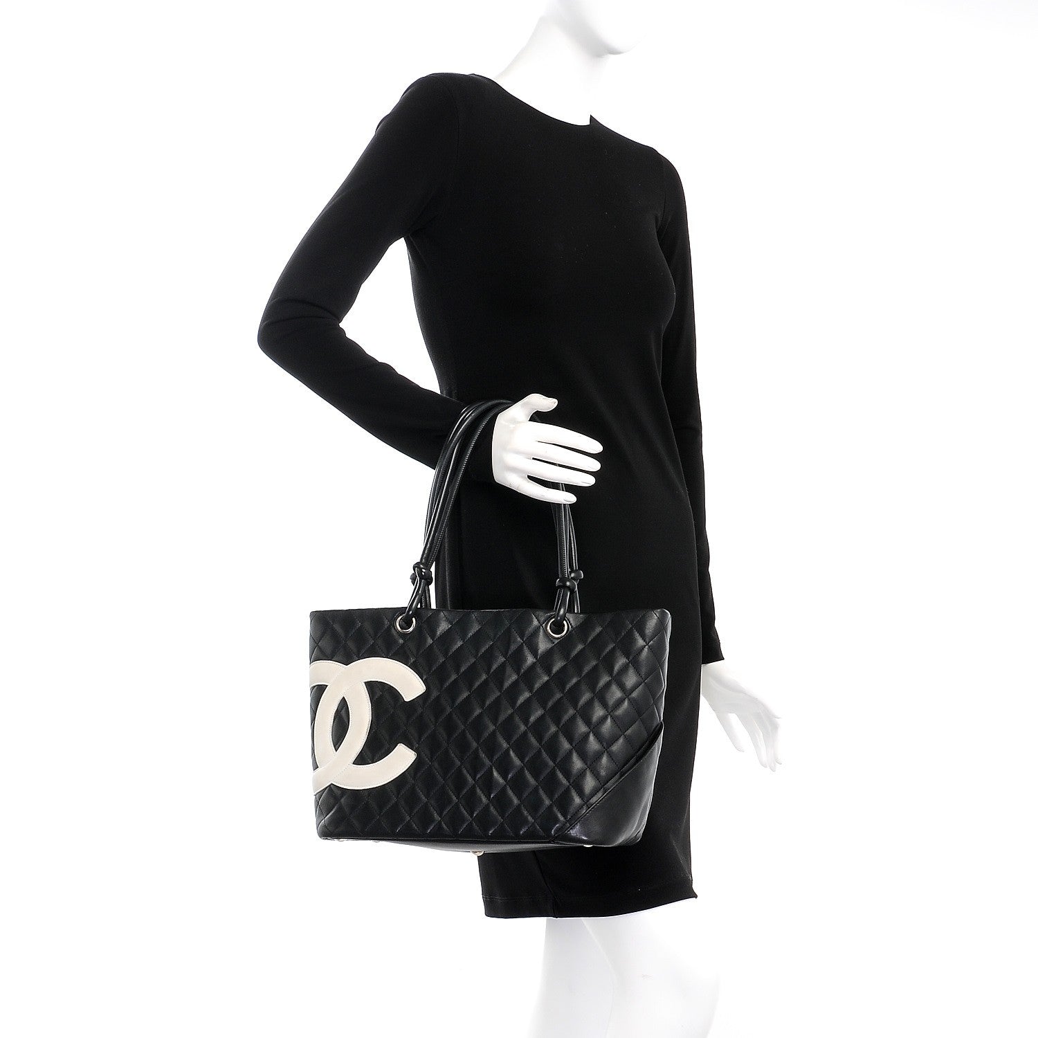 Chanel Calfskin Quilted Large Cambon Tote Black White 2 of 11