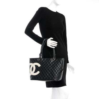 Chanel Calfskin Quilted Large Cambon Tote Black White 2 of 11