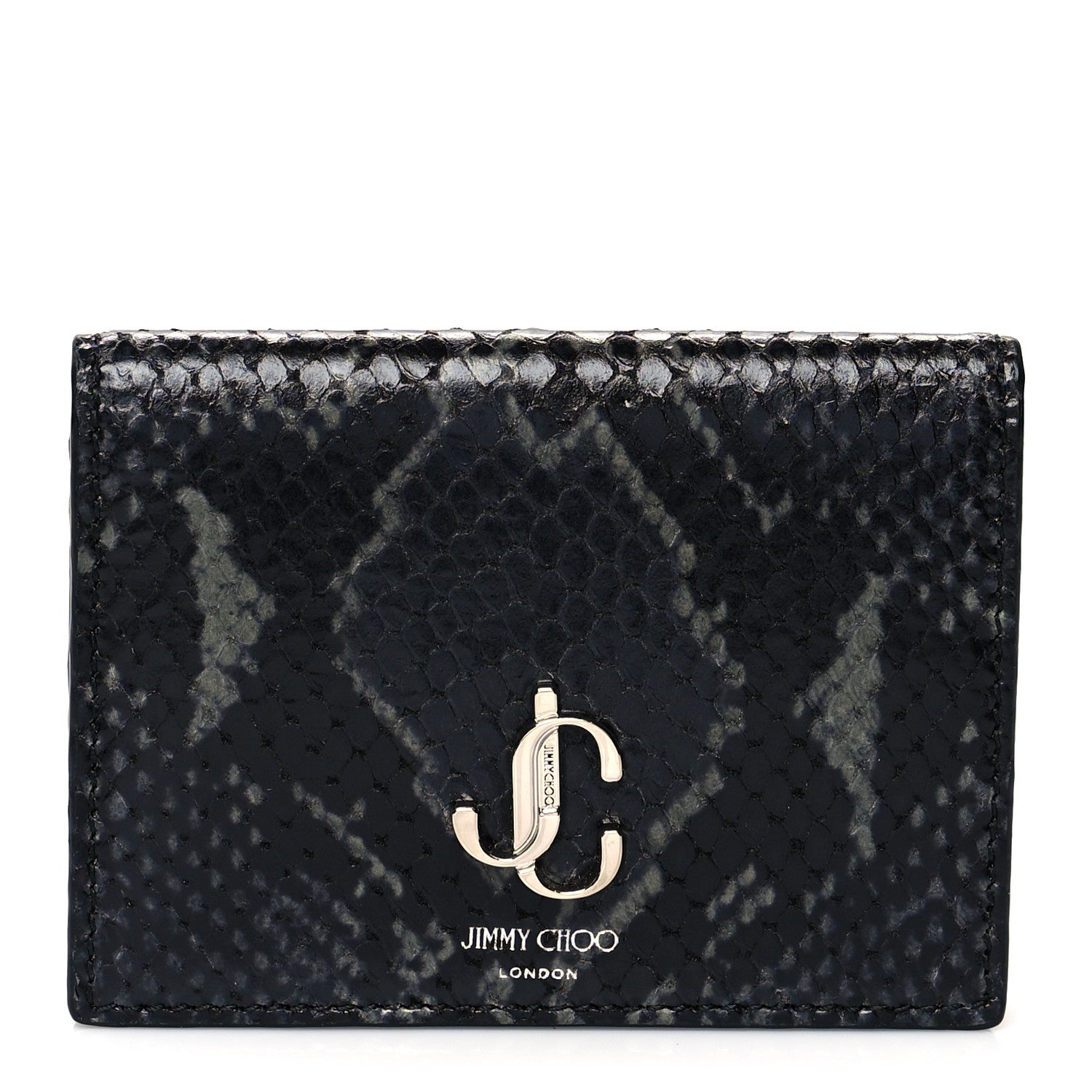 Jimmy Choo Calfskin Snake Printed Hanne Wallet Anthracite 1 of 8