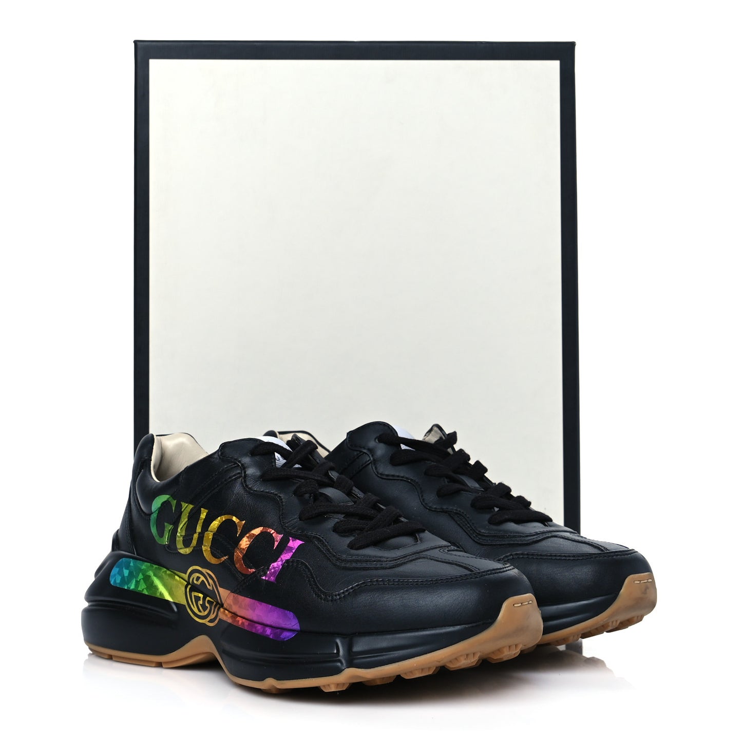 Calfskin Iridescent Logo Mens Rhyton Sneakers 7 Black