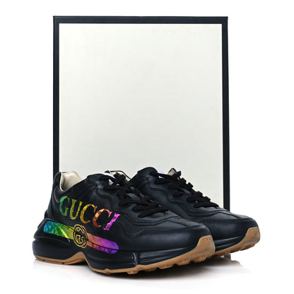 Gucci Calfskin Iridescent Logo Mens Rhyton Sneakers 7 Black 9 of 9