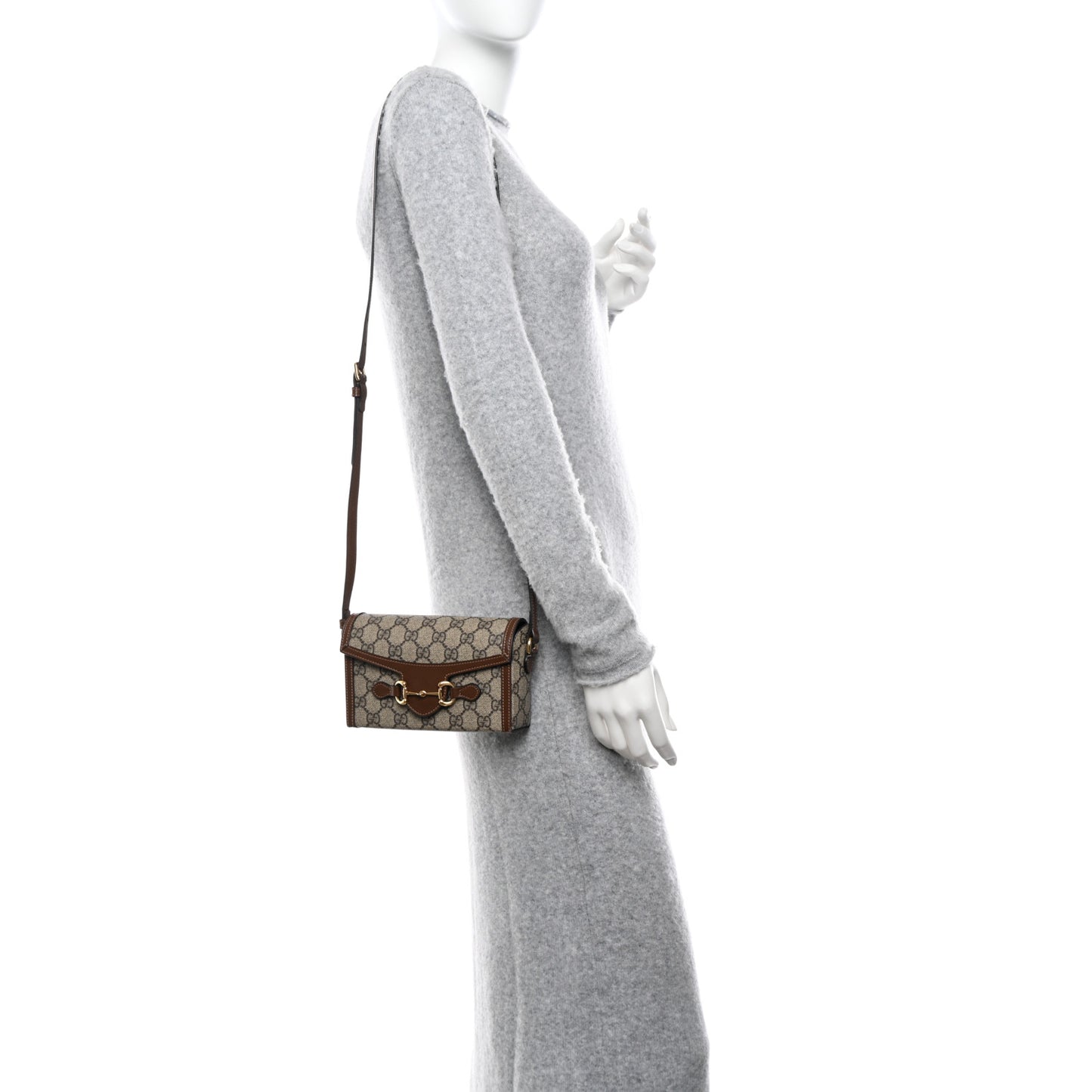 GG Supreme Monogram Mini Horsebit 1955 Shoulder Bag Beige Brown Sugar