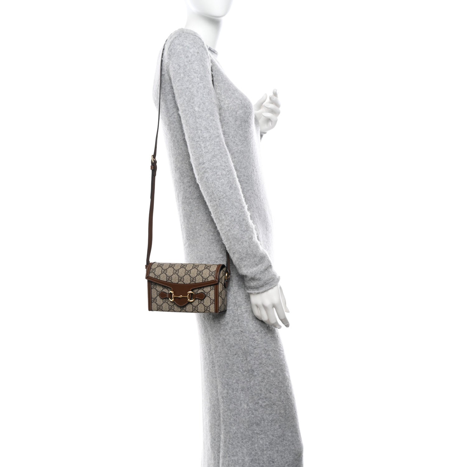 Gucci GG Supreme Monogram Mini Horsebit 1955 Shoulder Bag Beige Brown Sugar 3 of 14