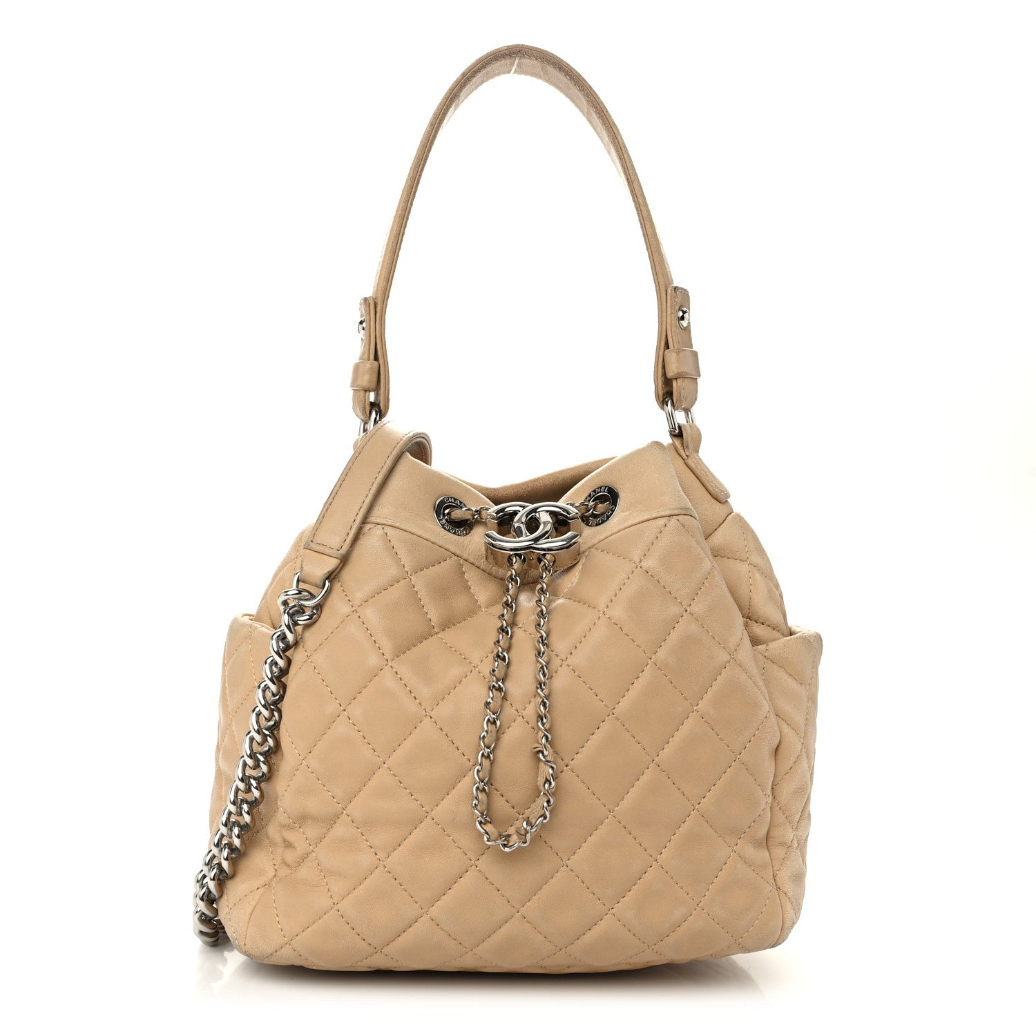 Chanel Lambskin Quilted Small CC Chain Bucket Drawstring Bag Light Beige 1 of 13