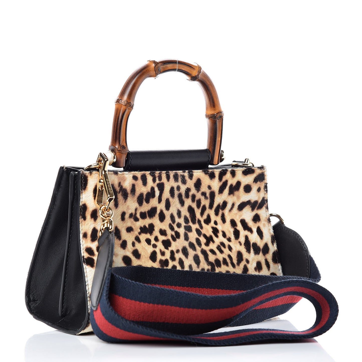 Calf Hair Bamboo Web Leopard Print Mini Nymphaea Top Handle Bag