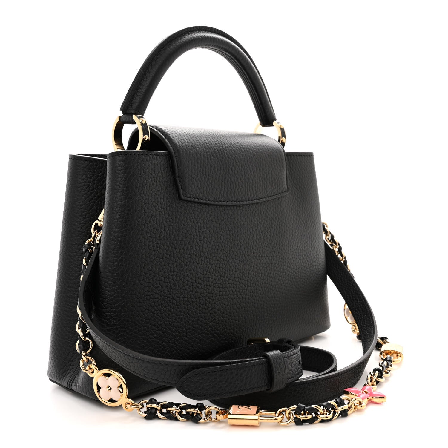 Louis Vuitton Taurillon Enamel Flower Padlock Chain Capucines BB Black 3 of 9