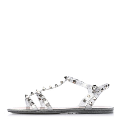 Valentino Garavani PVC Jelly Glitter Rockstud Caged Sandals 38 SIlver 1 of 7
