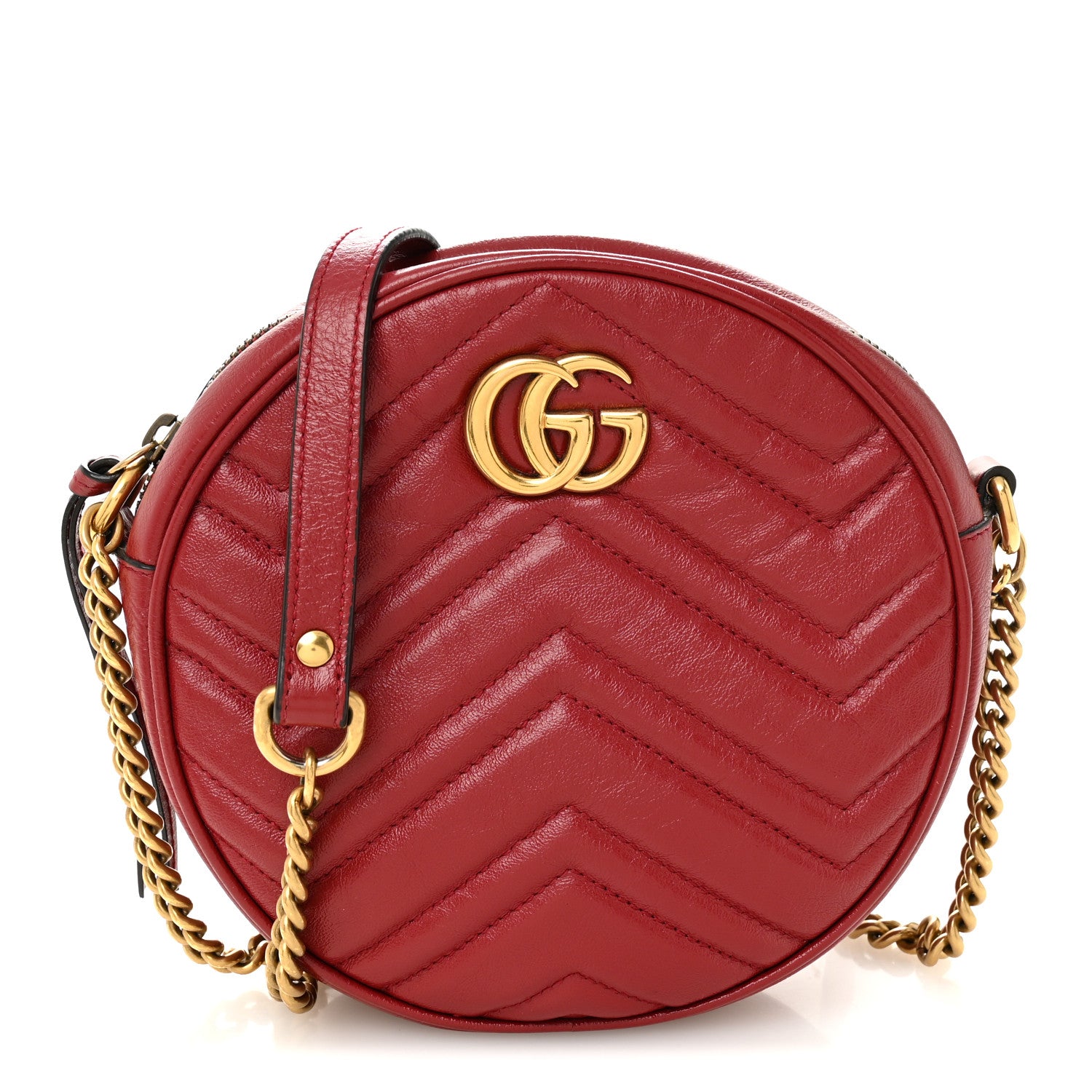 Gucci Glazed Calfskin Matelasse Heart Mini GG Marmont Round Shoulder Bag Romantic Cerise 1 of 10