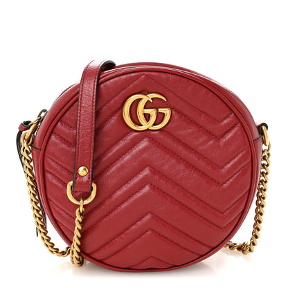 Gucci Glazed Calfskin Matelasse Heart Mini GG Marmont Round Shoulder Bag Romantic Cerise 1 of 10