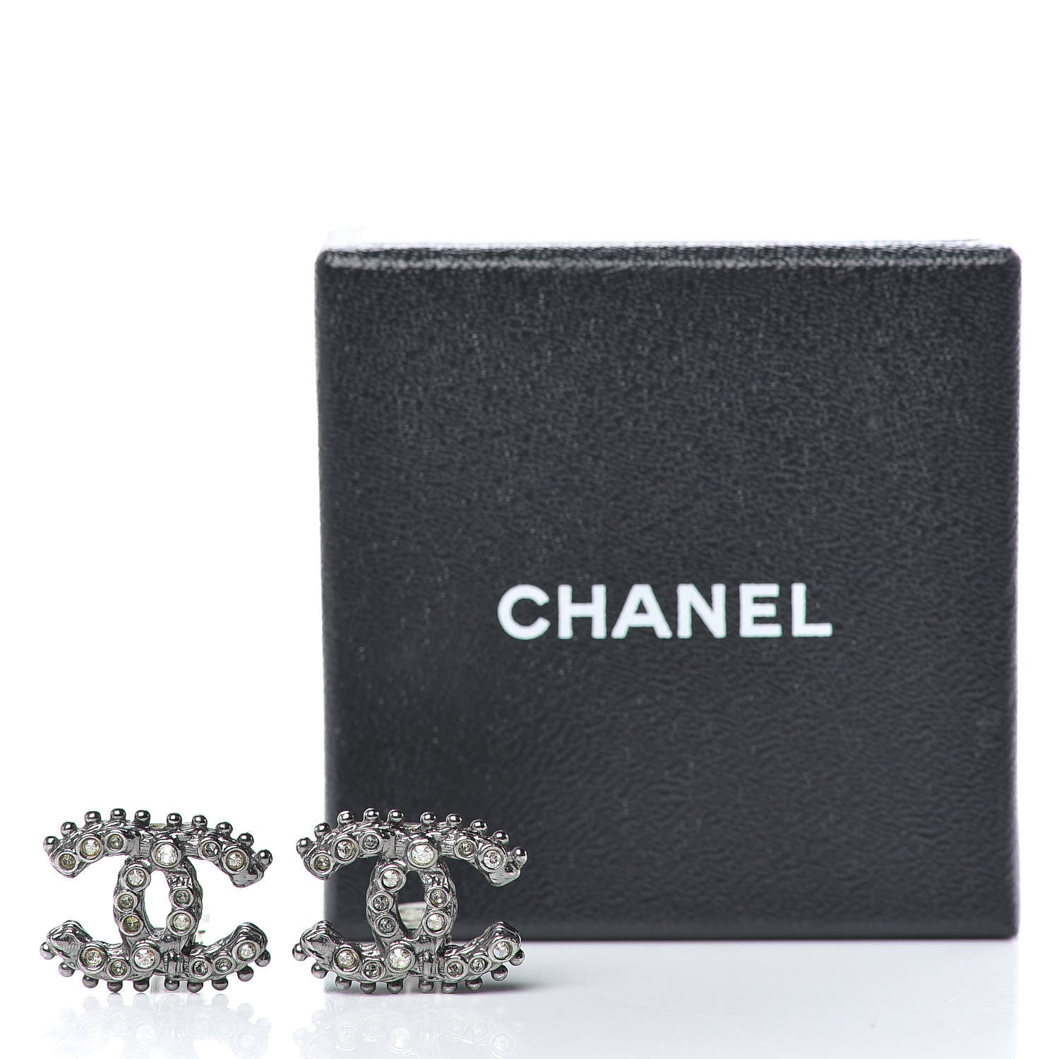 Chanel Crystal CC Earrings Ruthenium Dark Grey 5 of 5