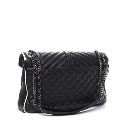 Saint Laurent Calfskin Mixed Matelasse Triquilt Large Monogram Envelope Satchel Black White 2 of 12