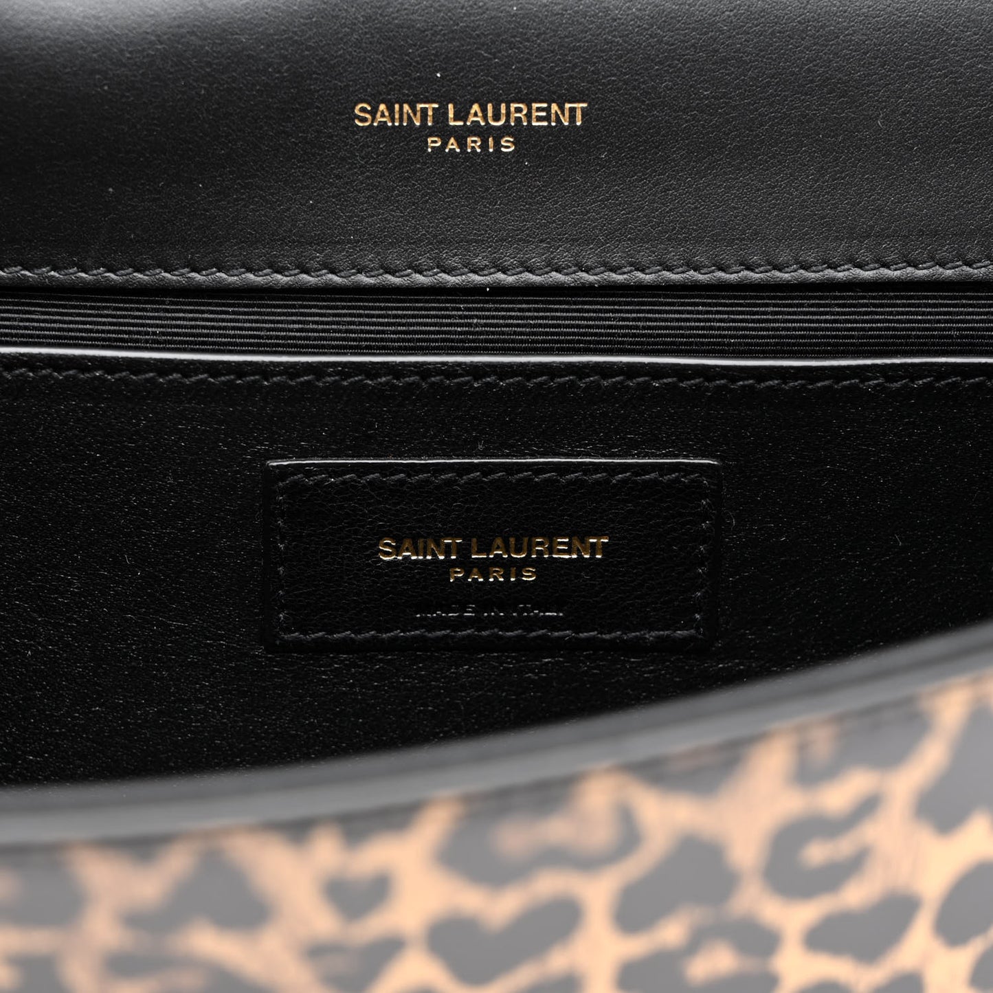 Calfskin Heart Leopard Printed Classic Monogram Kate Tassel Clutch Naturale