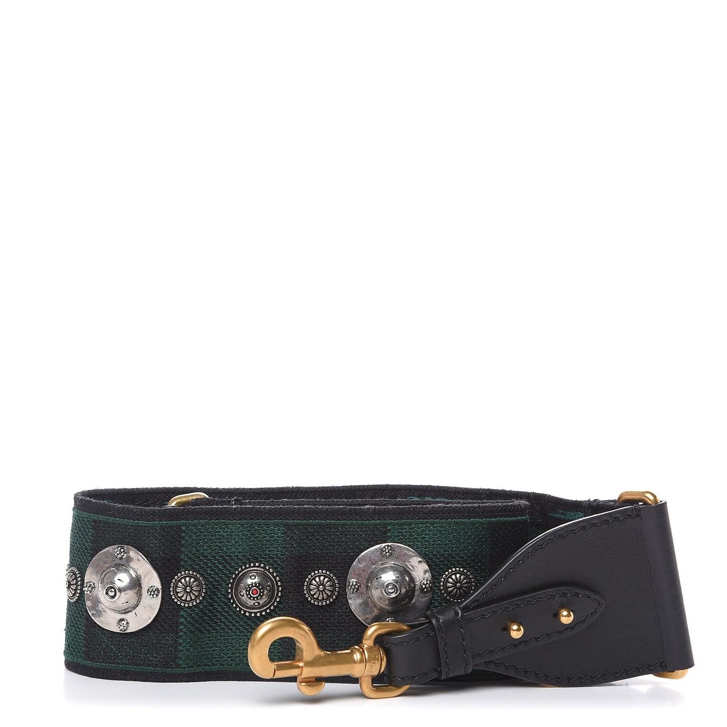 Canvas Embroidered Studded Checkered Shoulder Strap Green