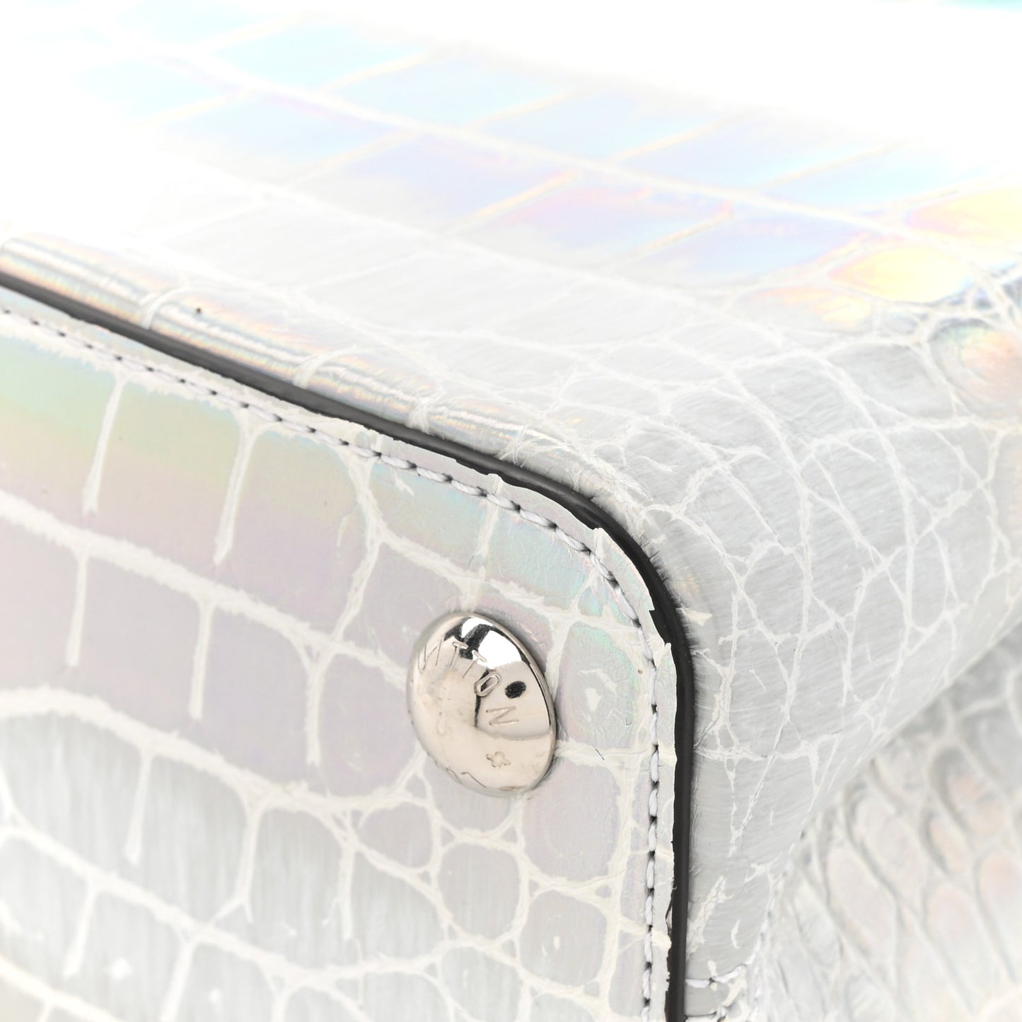 Iridescent Alligator Capucines BB Silver