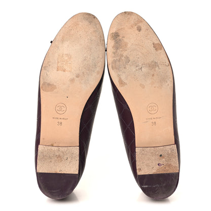 Chanel Printed Lambskin Patent CC Cap Toe Ballerina Flats 38 Burgundy Black 6 of 10