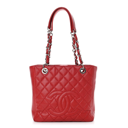 Chanel Caviar Quilted Petit Shopping Tote PST Red 1 of 13