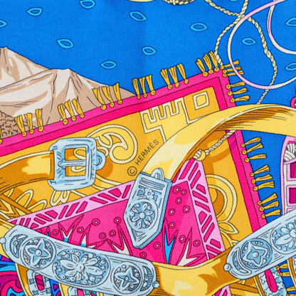 Hermes Silk Cavaliers du Caucase Scarf 90 Cobalt Fuchsia Vieil Or 4 of 5