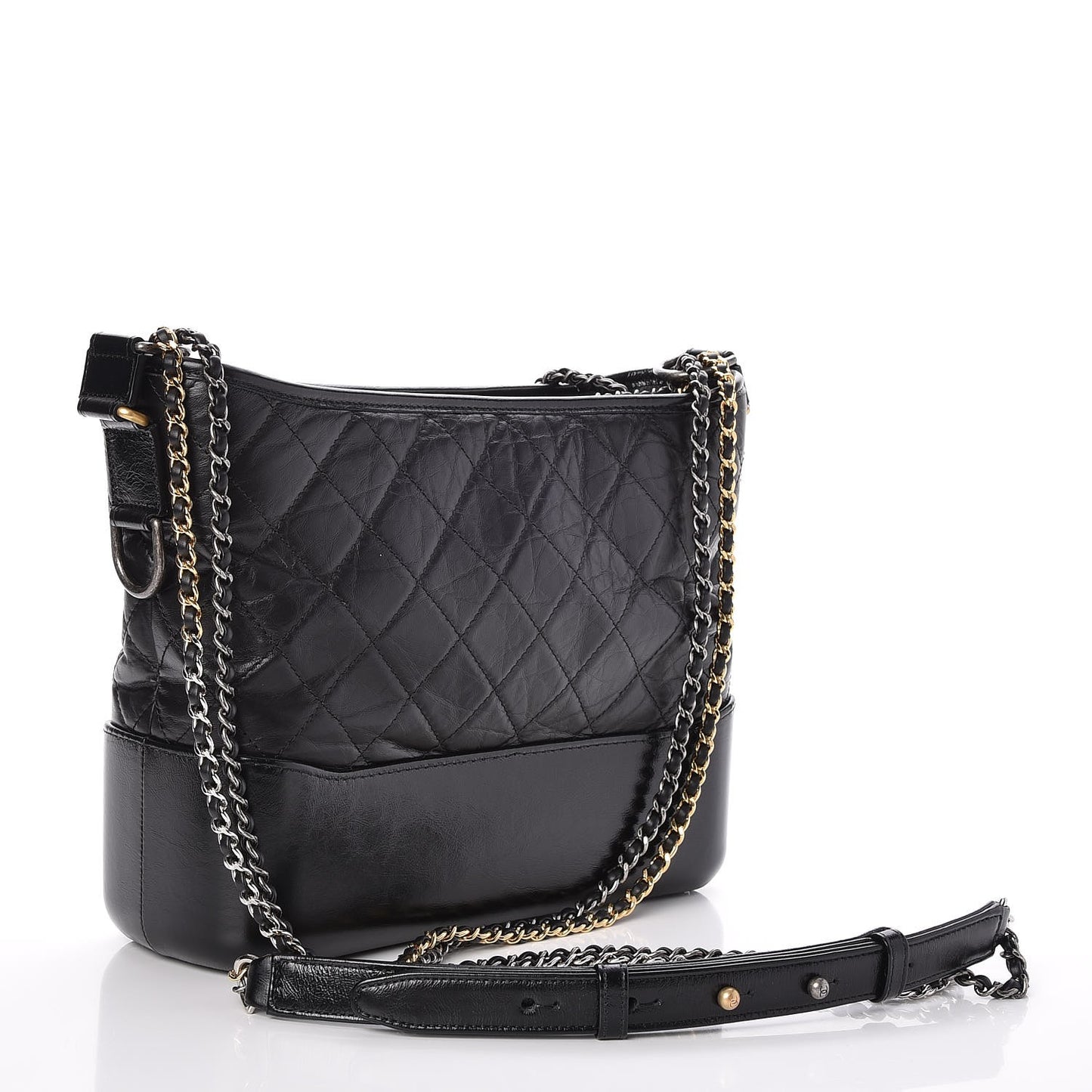 Aged Calfskin Quilted Medium Gabrielle Hobo Black
