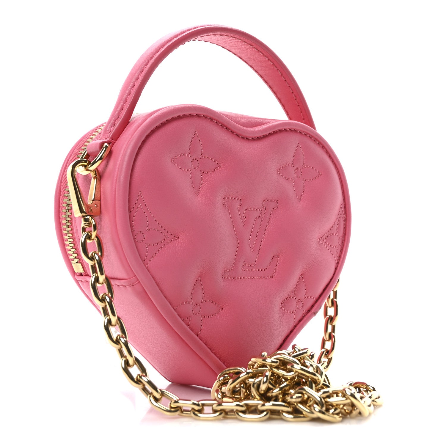 Louis Vuitton Calfskin Embroidered Monogram Pop My Heart Bag Pouch Dragon Fruit Pink 3 of 9