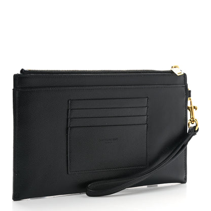 Saint Laurent Grain De Poudre Chevron Monogram Large Bill Pouch Black 3 of 7