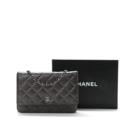 Chanel Metallic Lambskin Quilted Wallet On Chain WOC Dark Grey 12 of 12