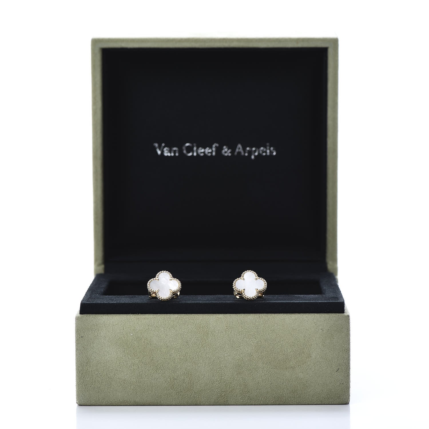 Van Cleef & Arpels 18K Yellow Gold Mother of Pearl Vintage Alhambra Earrings 5 of 5