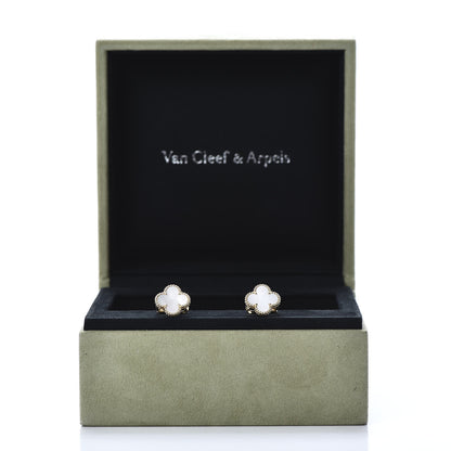 Van Cleef & Arpels 18K Yellow Gold Mother of Pearl Vintage Alhambra Earrings 5 of 5