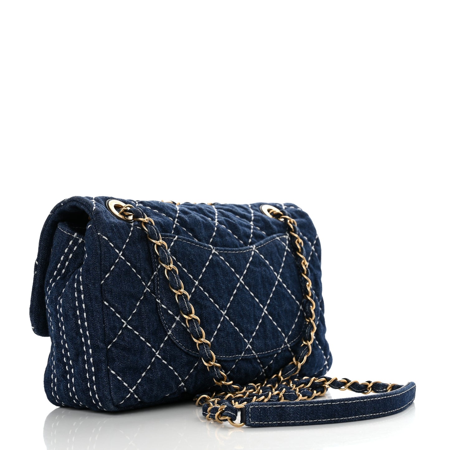 Denim Quilted Medium Denim Trip Single Flap Blue