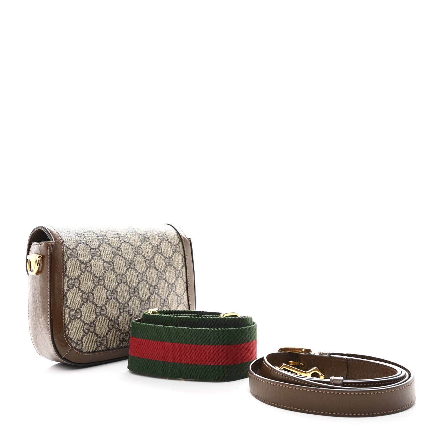 Gucci GG Supreme Monogram Web Mini Horsebit 1955 Shoulder Bag Beige Brown Sugar 3 of 15