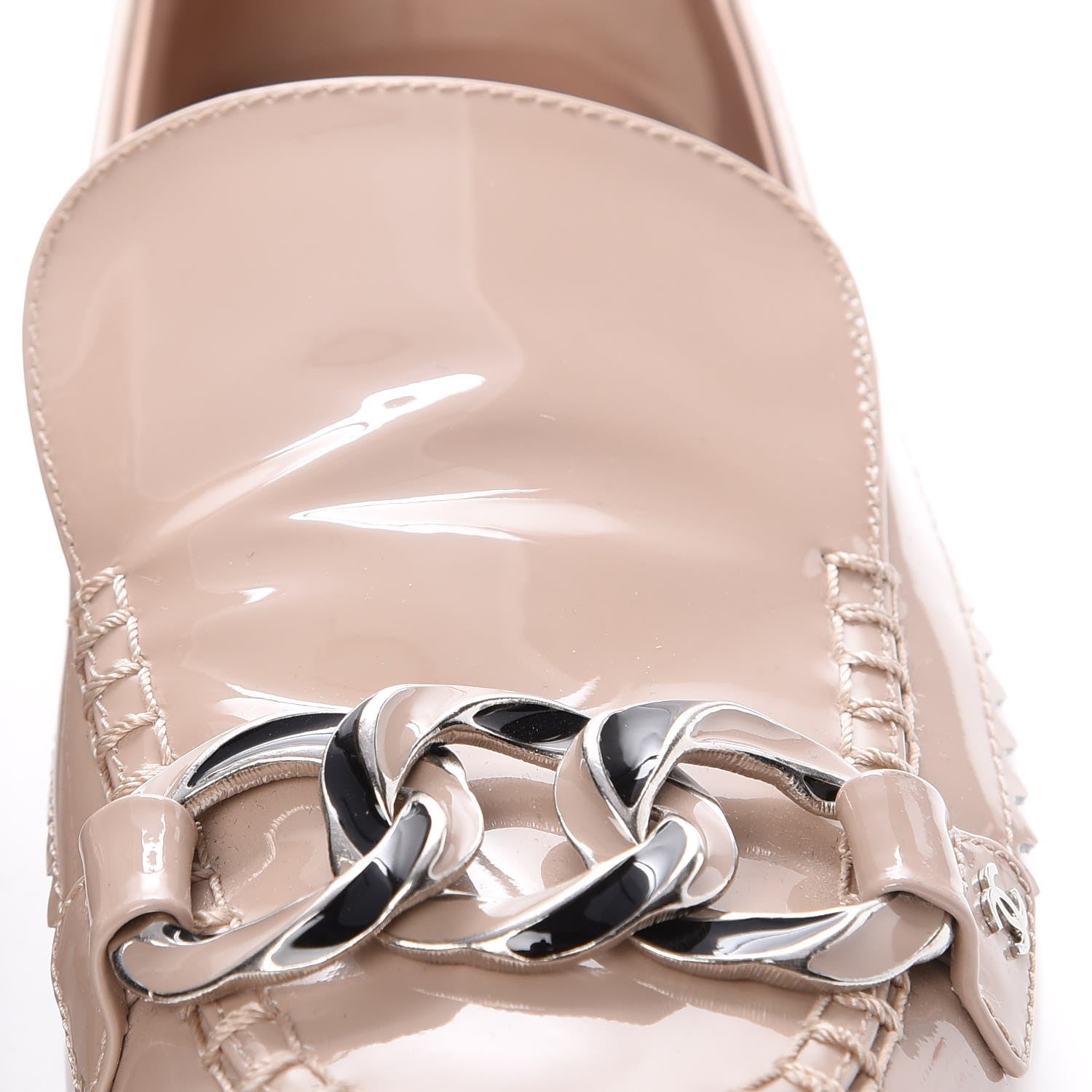 Chanel Patent Chain Moccasin Loafers 39.5 Beige 15 of 16