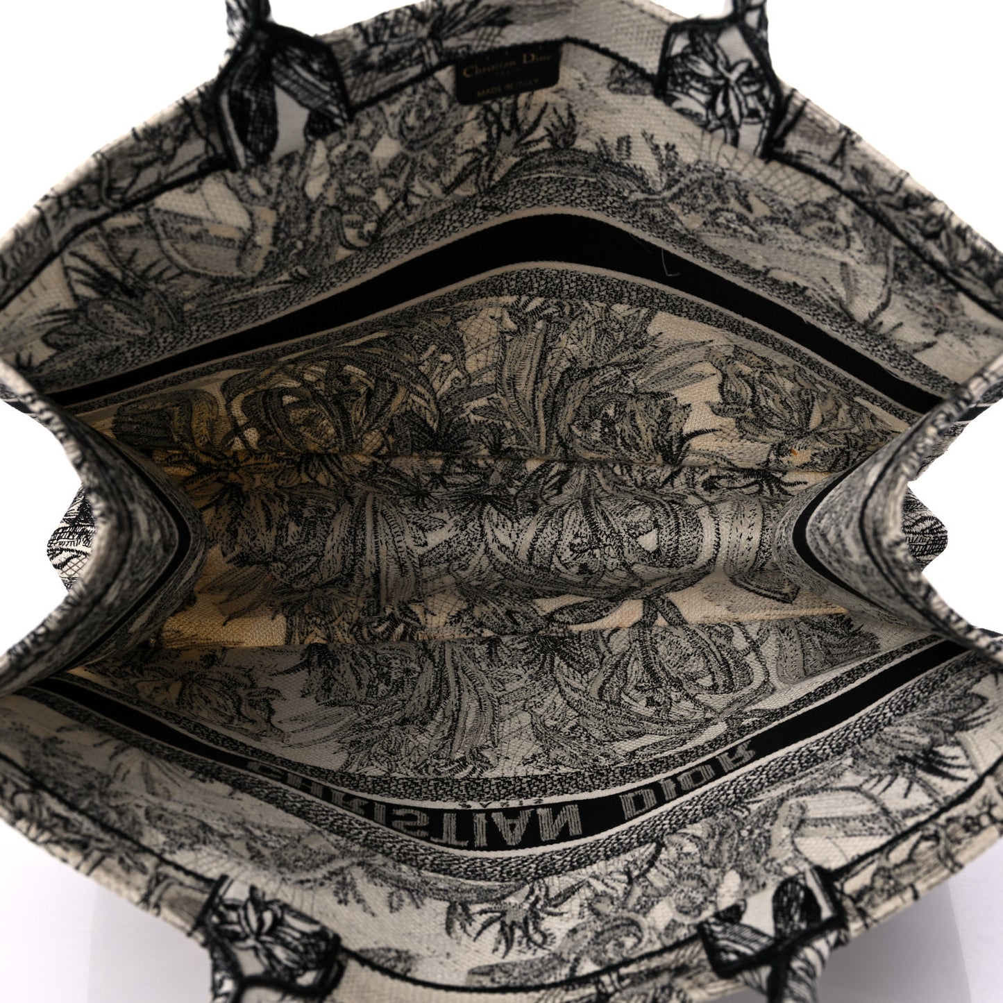 Canvas Embroidered Toile De Jouy Book Tote White Black
