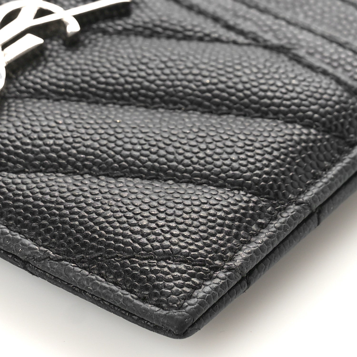 Saint Laurent Grain De Poudre Matelasse Chevron Monogram Credit Card Case Black 7 of 8
