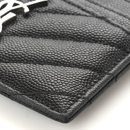 Saint Laurent Grain De Poudre Matelasse Chevron Monogram Credit Card Case Black 7 of 8